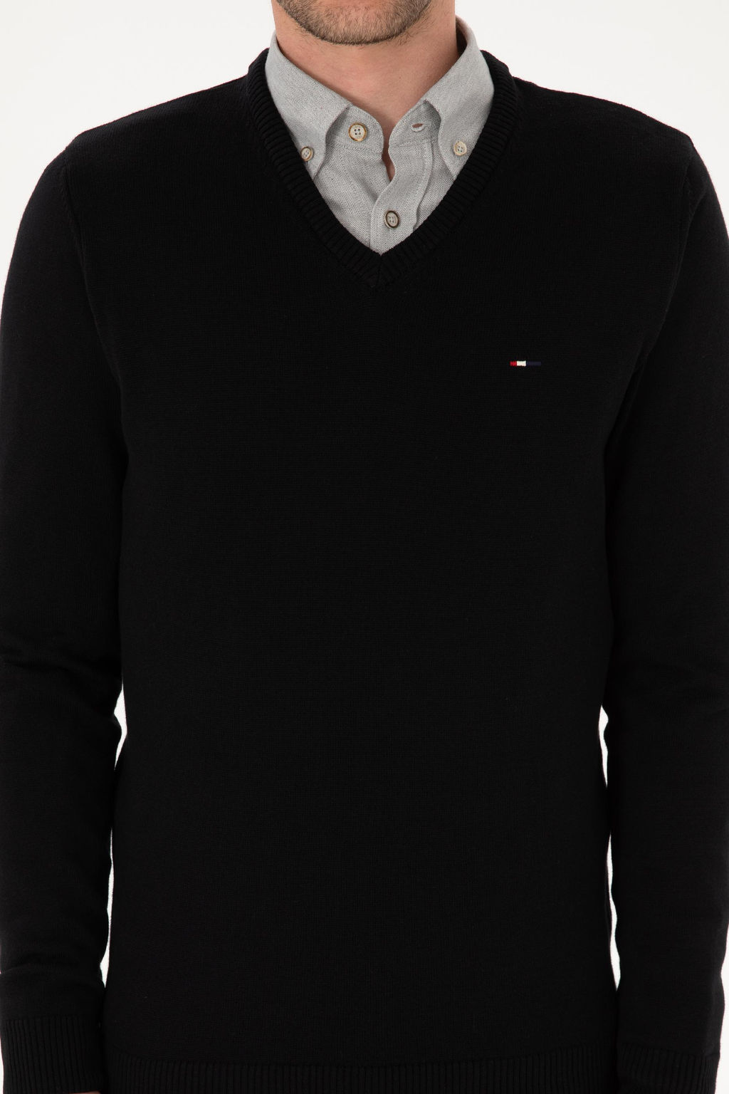 Erkek Slim Fit V Yaka Siyah Basic Kazak - U.s. polo assn фото 6