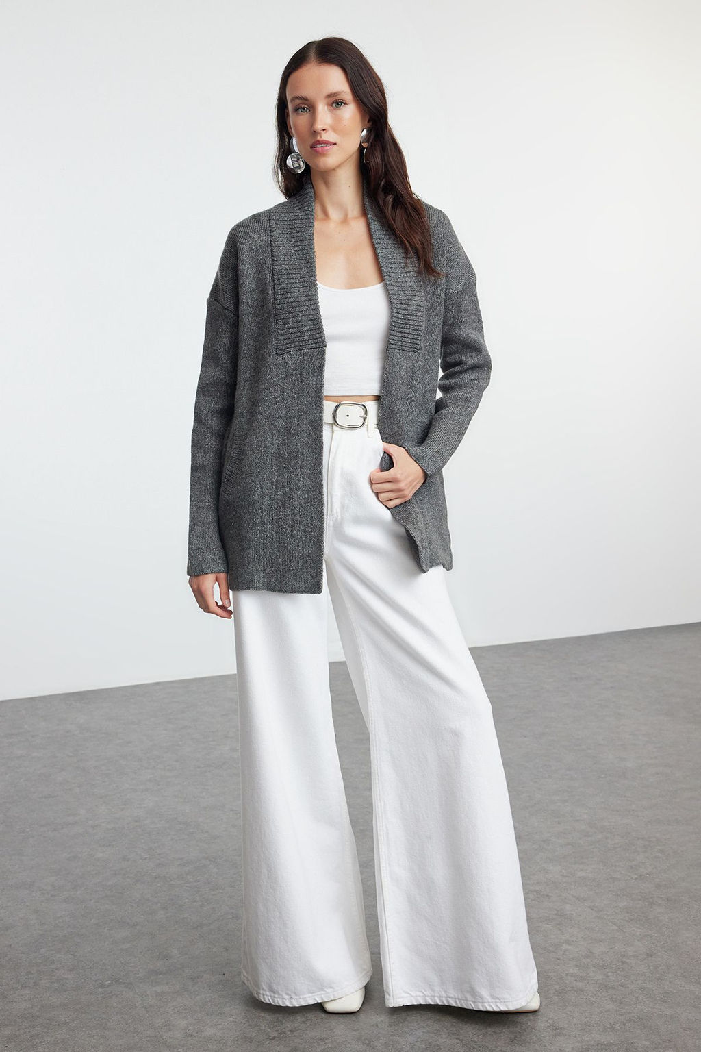 TRENDYOLMILLA Antrasit Genis Kal?p Yumusak Dokulu Triko H?rka TWOAW25HI00082  фото 2