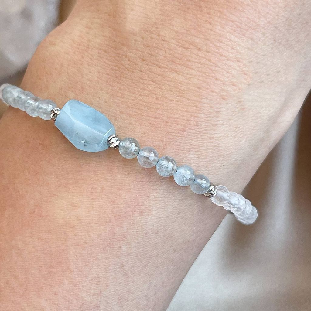 Браслет из Горного Хрусталя и Аквамарина 18,5 см +