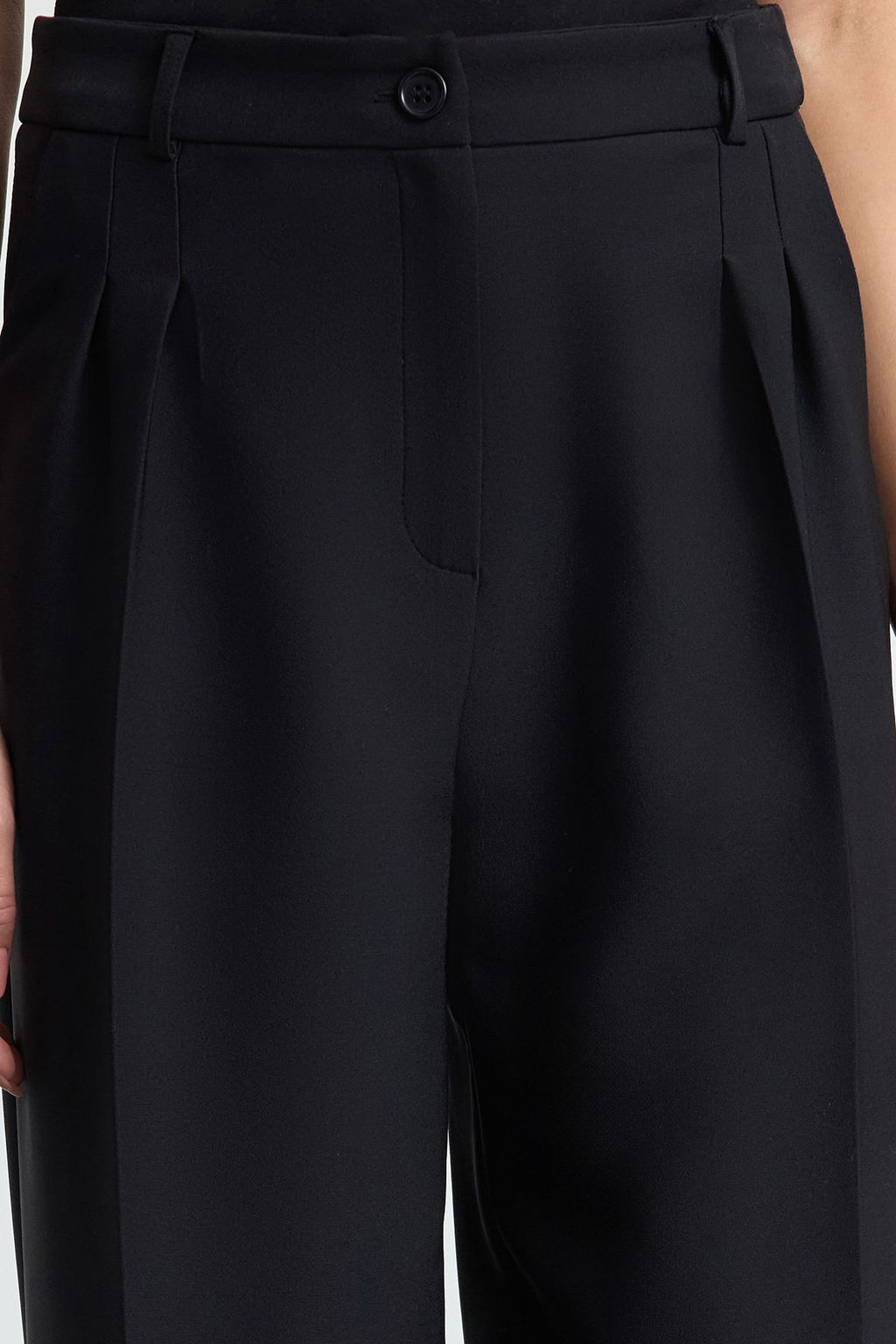 Siyah Pilili Wide Leg/Genis Paca Dokuma Pantolon TWOAW25PL00109 Palazzo