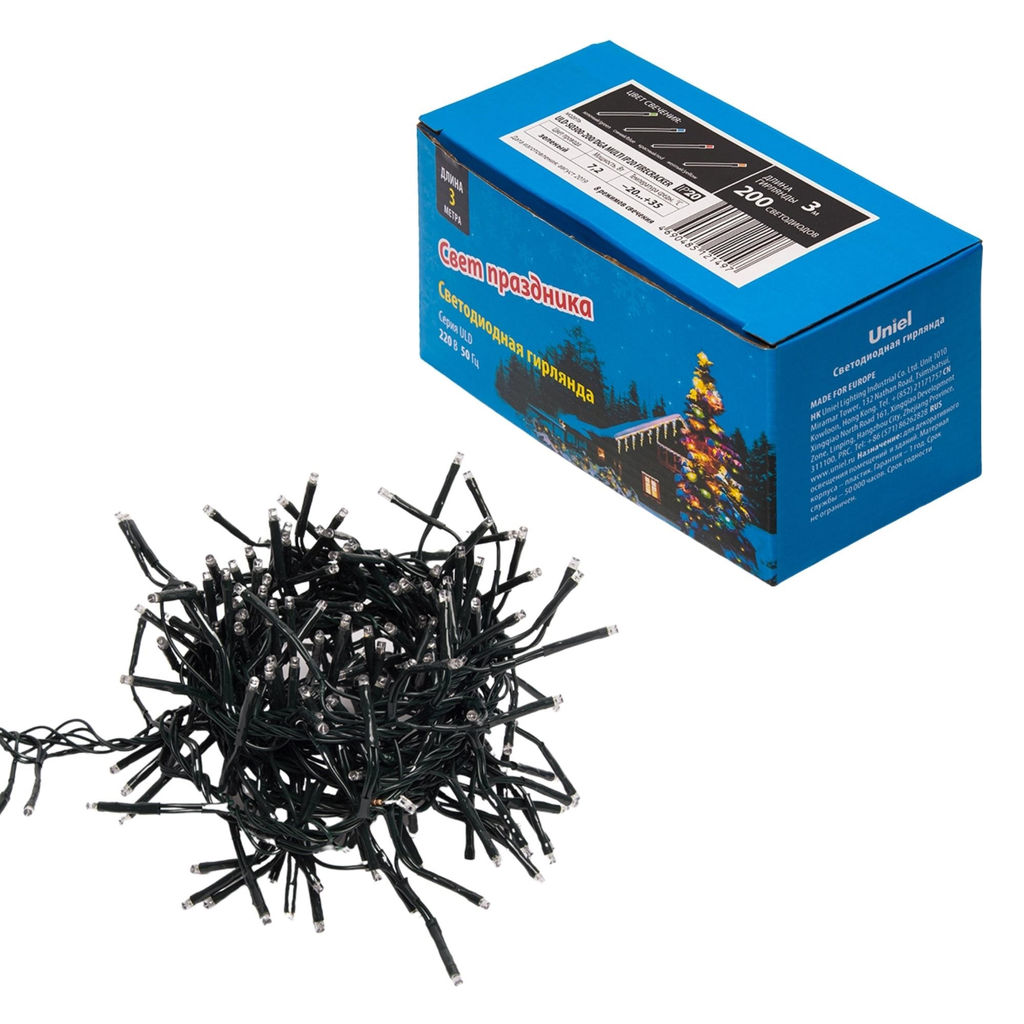 ULD-S0300-200/DGA MULTI IP20 FIRECRACKER Гирлянда светодиодная с контроллером Фейерверк, 3м. 200 светодиодов. Разноцветный свет. Провод зеленый. ТМ Uniel - Volpe фото 13