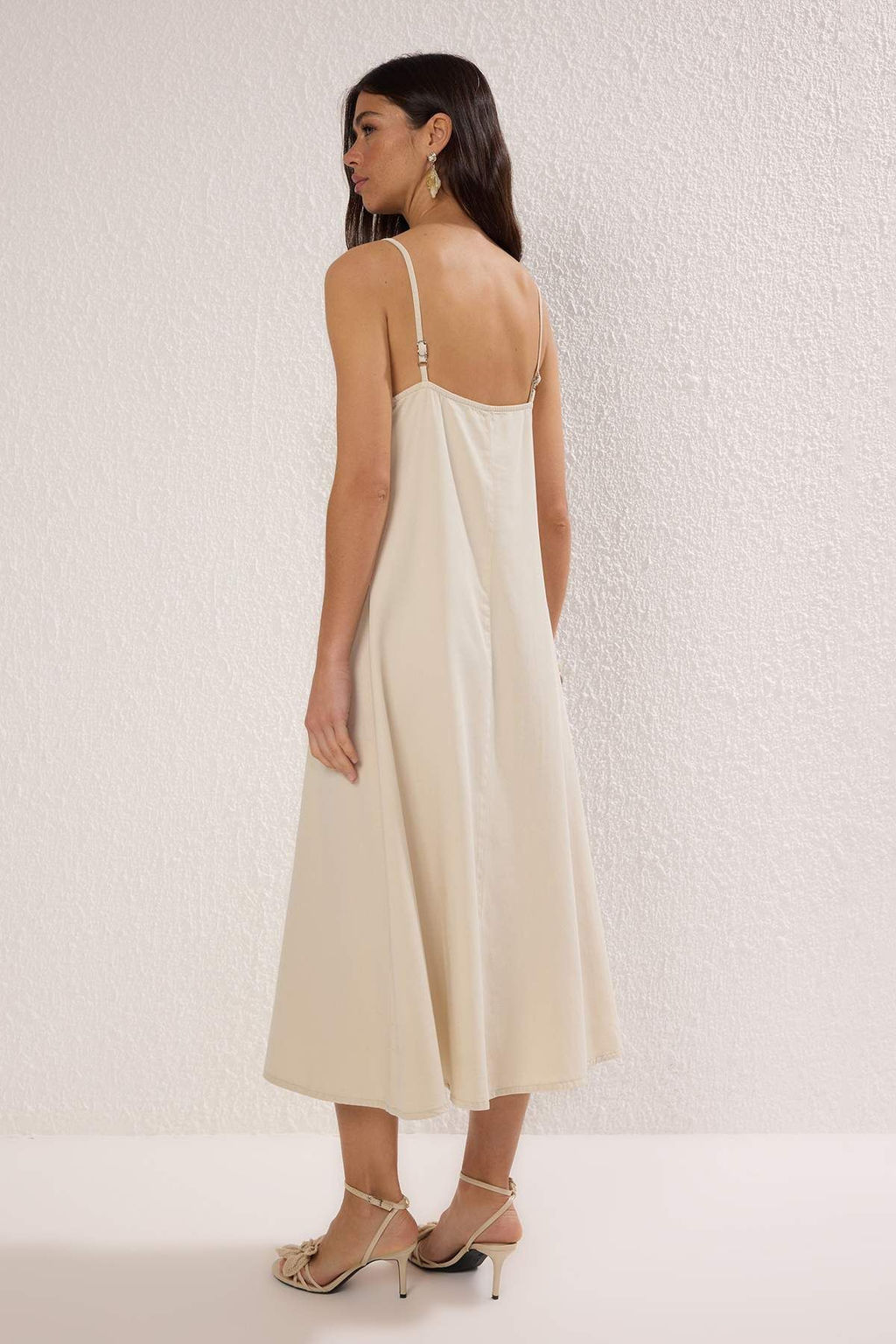 Bej Duz Midi Denim Elbise TWOSS25EL00859 - Trendyolmilla фото 4