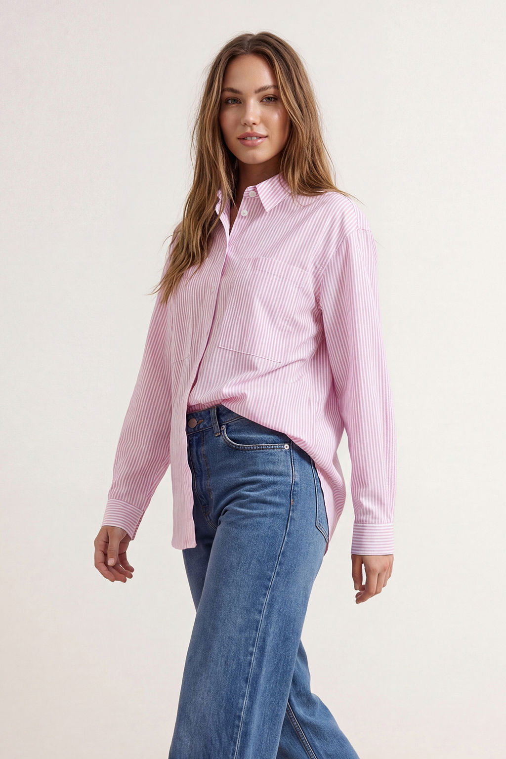 TRENDYOLMILLA Mavi Cizgili Cep Detayl? Oversize/Genis Kal?p Dokuma Gomlek TWOAW23GO00359  фото 39