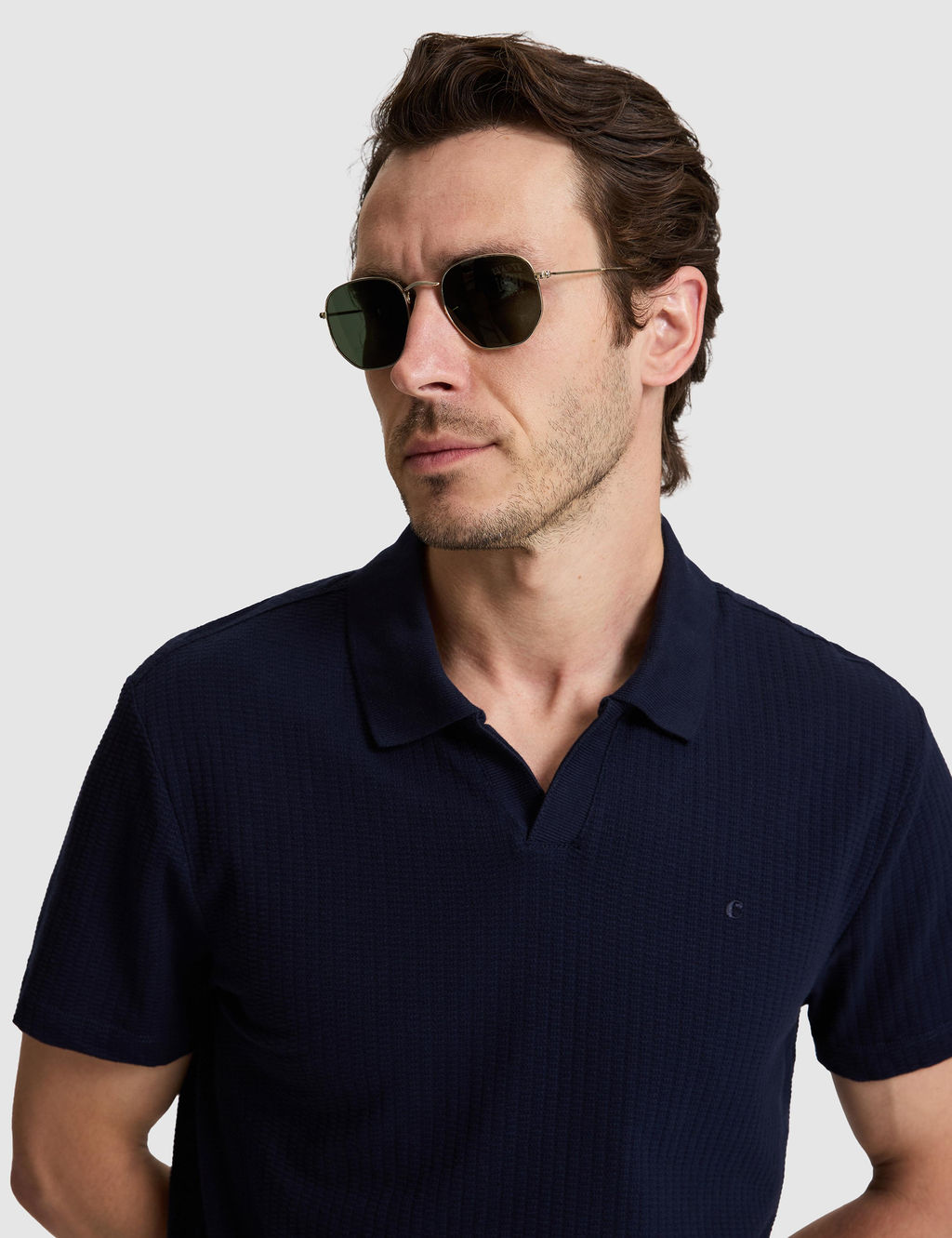 Lacivert Slim Fit %100 Pamuk Apa_ Yaka T-shirt