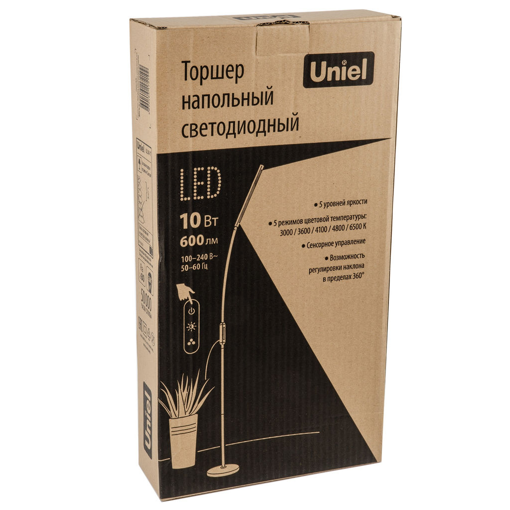 ULM-T619 10W/3000-6500K/DIM BLACK Торшер напольный светодиодный, 10W, с регулировкой наклона. Сенсорный выключатель. Диммер. Черный. ТМ Uniel
