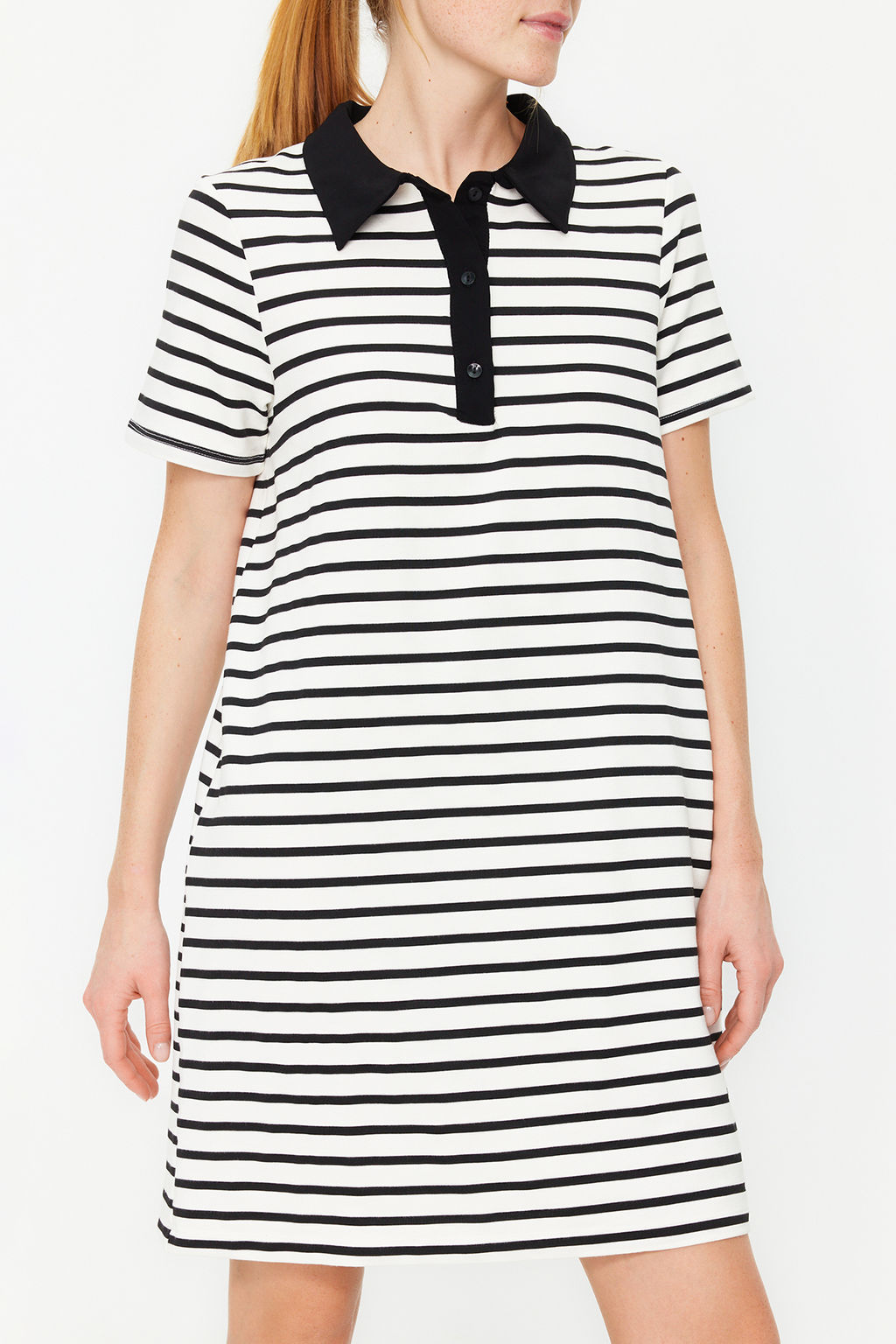 Kahverengi Beyaz Cizgili Polo Yaka A Kesim/Can Form Orme Elbise TWOSS24EL00023 - Trendyolmilla фото 12