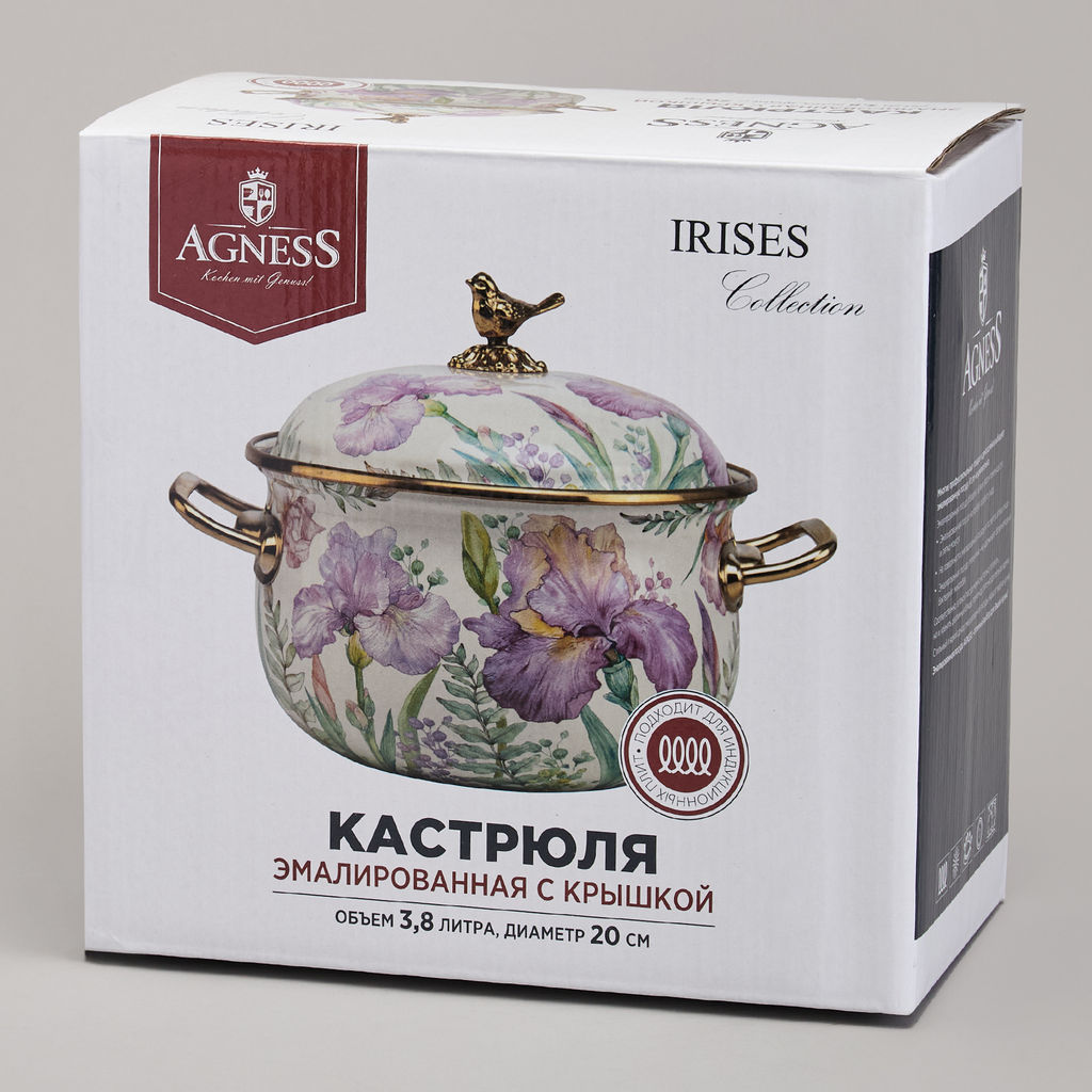 КАСТРЮЛЯ AGNESS ЭМАЛИРОВАННАЯ С КРЫШКОЙ, СЕРИЯ ФЛАНДРИЯ, 3,8Л, ДИА.20СМ  фото 2
