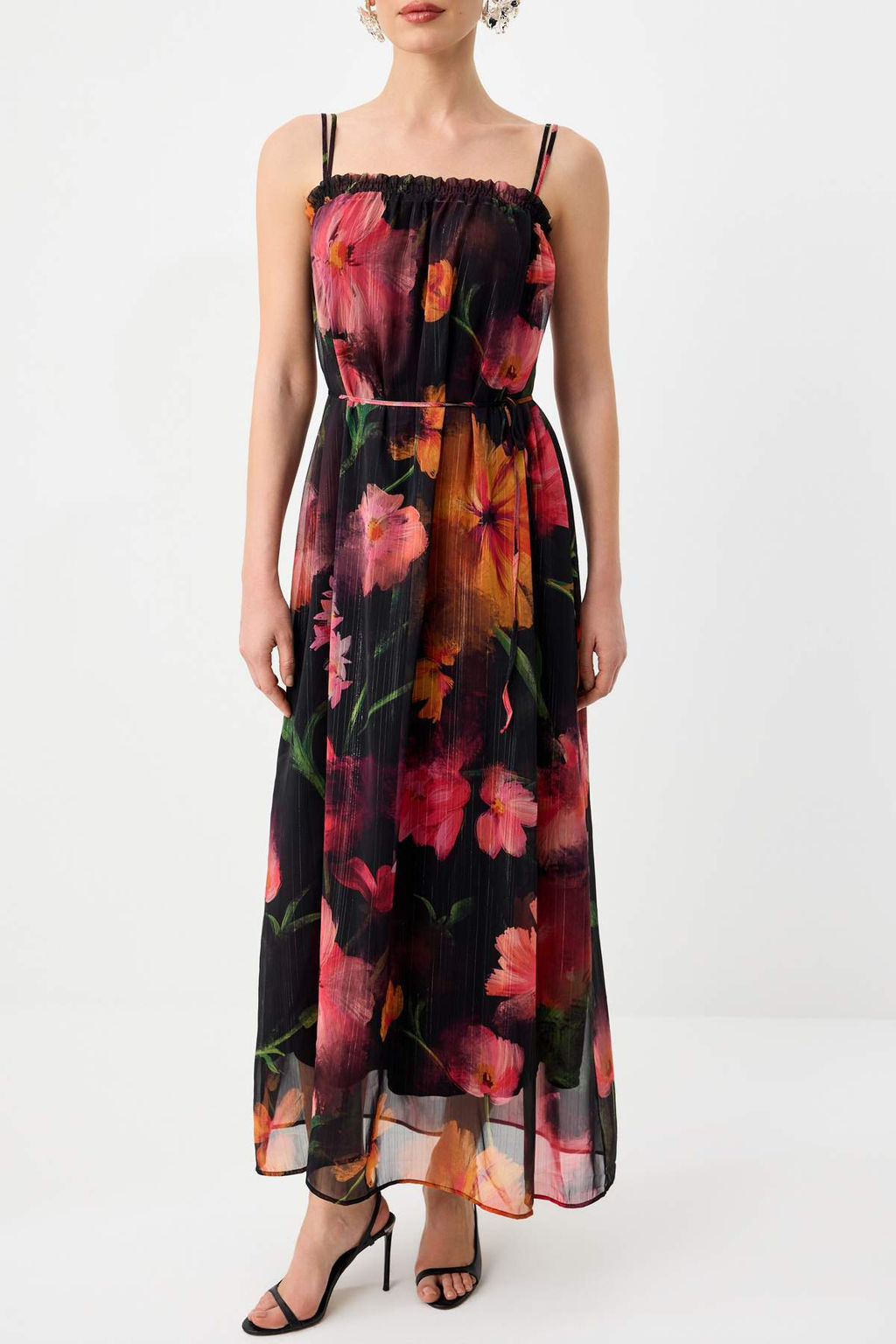 Cok Renkli Cicek Desenli Maxi Sifon Dokuma Elbise TPRSS26EL00082 - Trendyolmilla фото 3