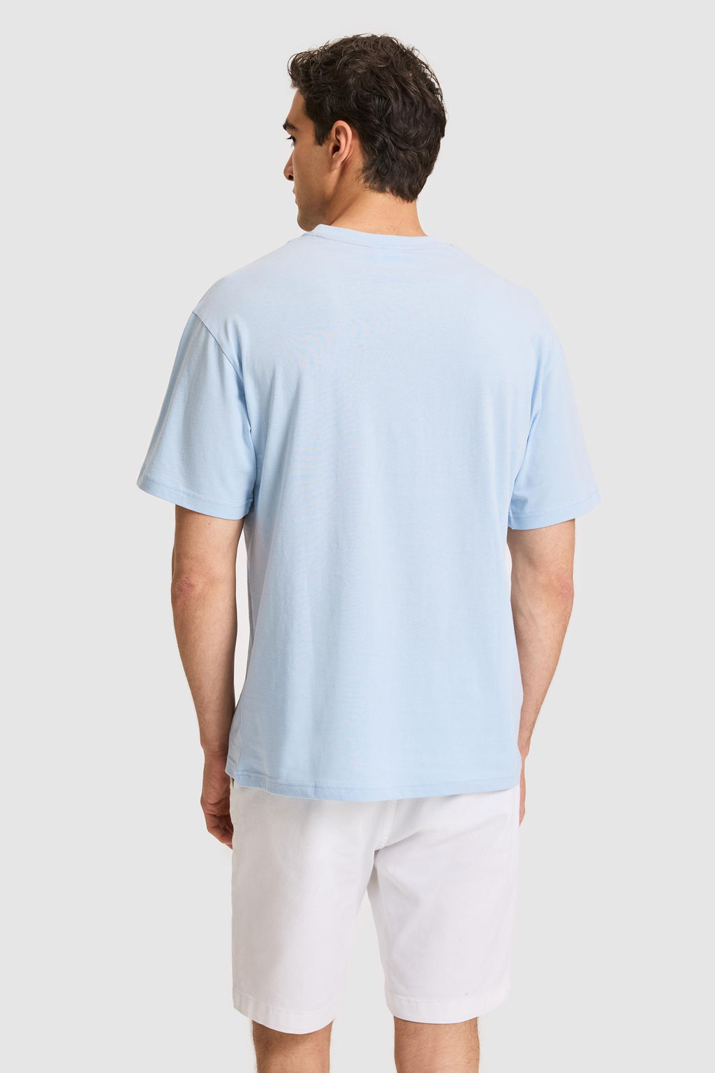 Erkek Comfort Fit Bisiklet Yaka A__k Mavi Ti__rt