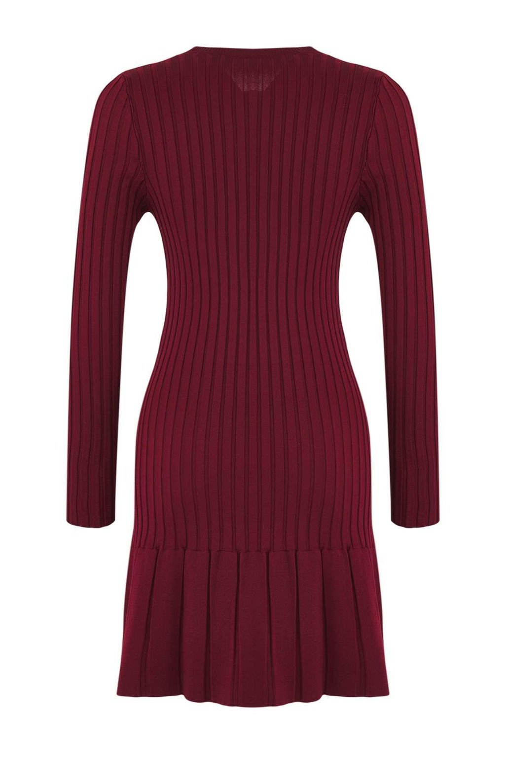 Bordo Mini Pileli Triko Elbise TWOAW24EL00013