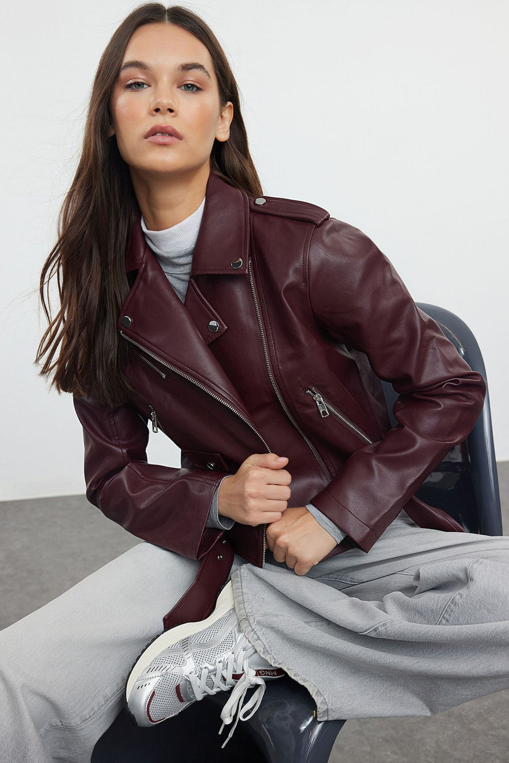 Trendyolmilla Ekru Regular Suni Deri Birker Ceket Mont TWOAW25MO00002  фото 11