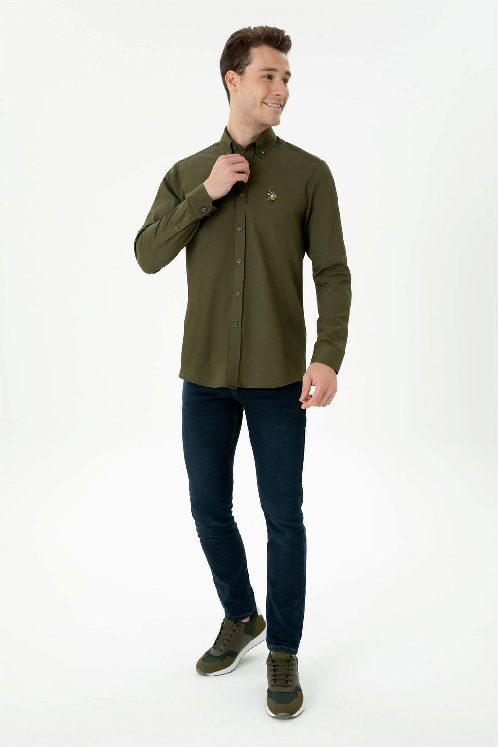 Мужская рубашка цвета хаки с длинным рукавом - U.s. polo assn фото 4