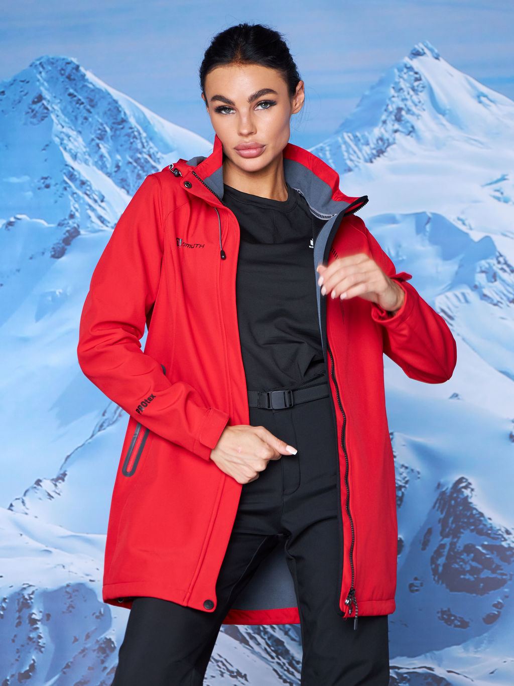 Женская парка виндстопер софтшелл на флисе Azimuth Стихия Неба 124/22956_703 Красный  фото 18