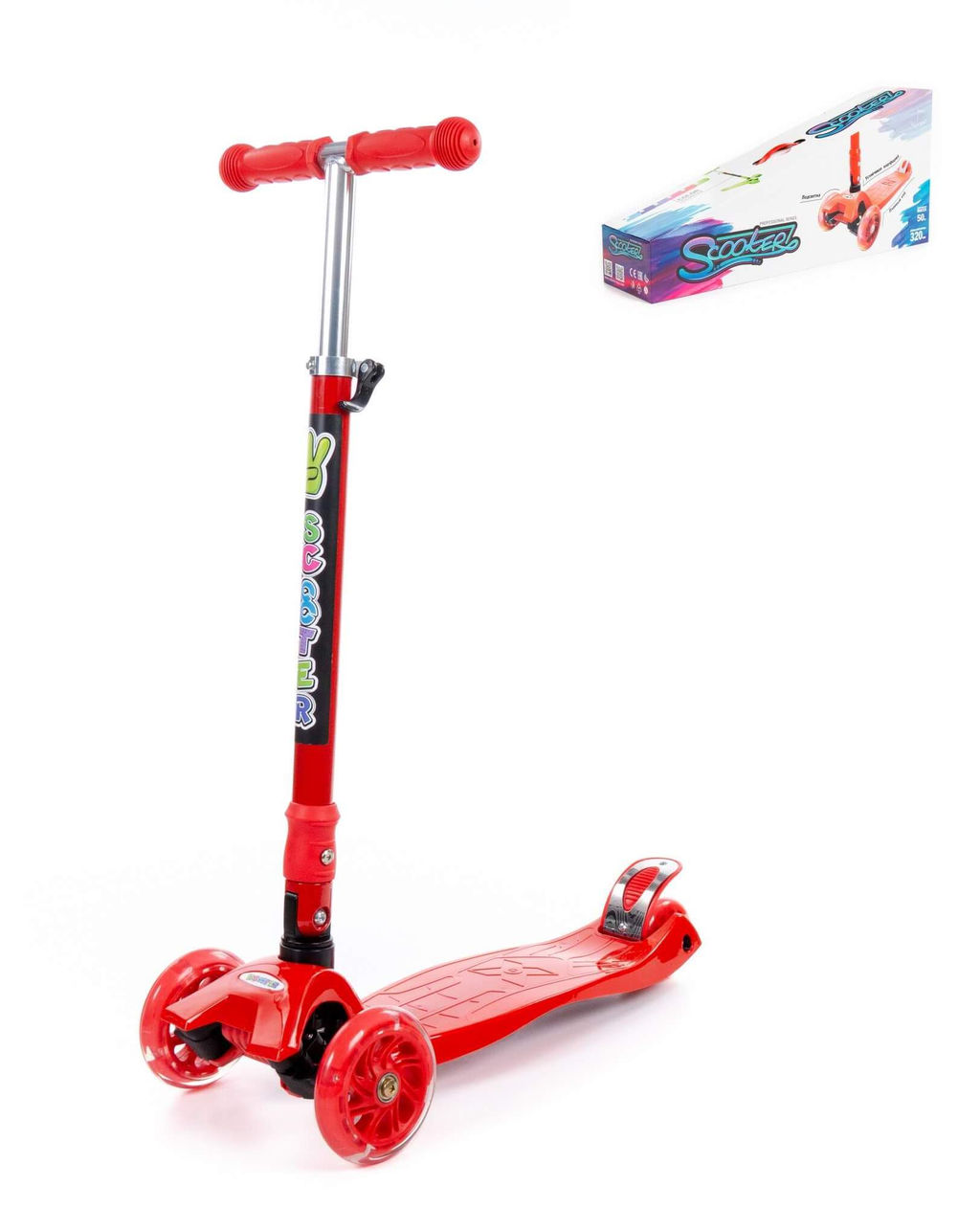 Полесье. Детский самокат со складной ручкой (красный) (в коробке) арт.# 0072C-V(К)