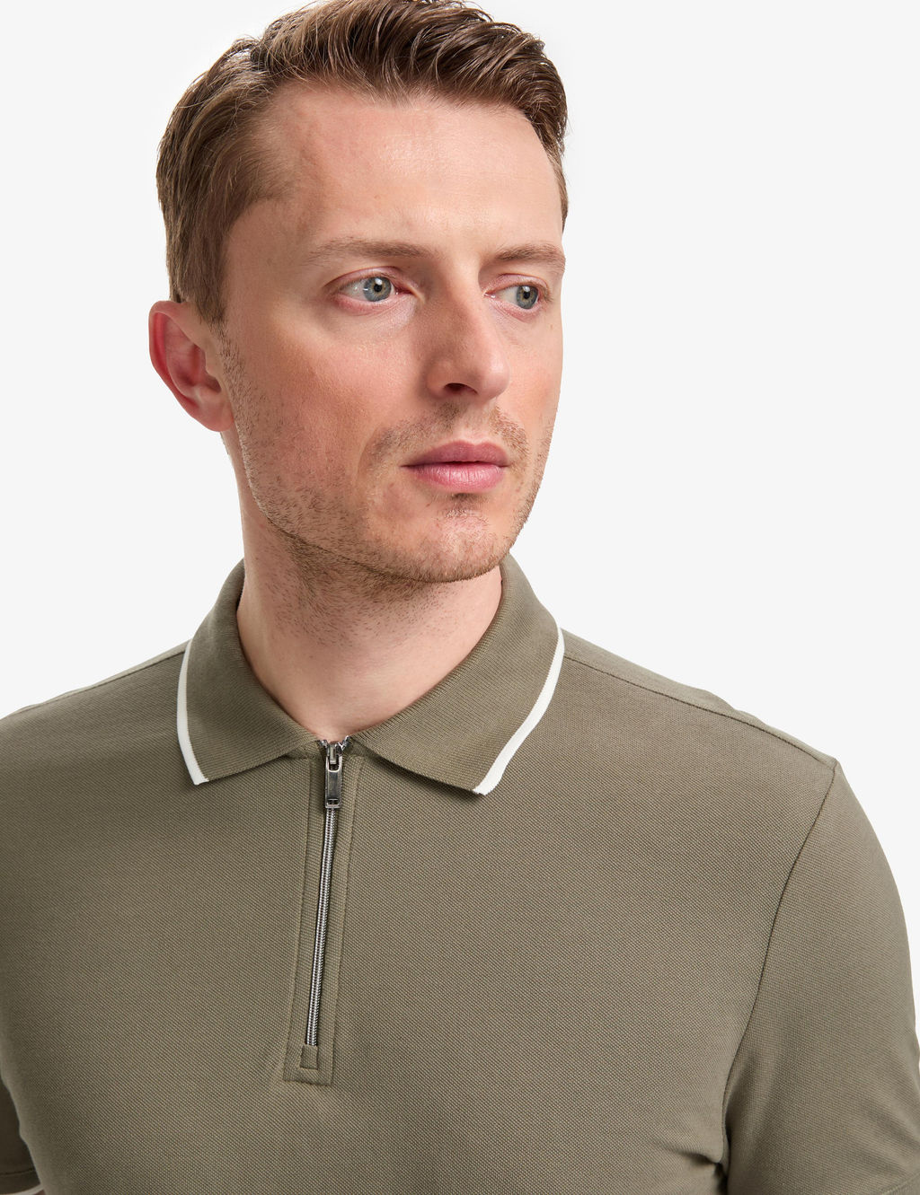 Haki Slim Fit %100 Pamuk Fermuarl_ Polo Yaka Ti__rt