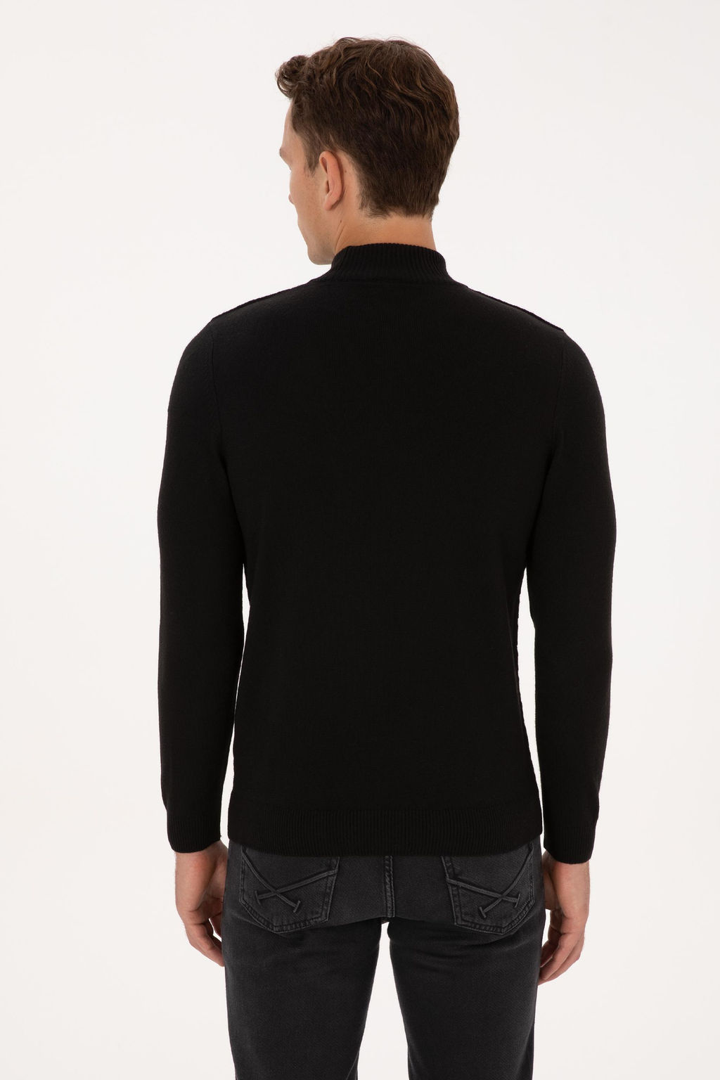 Erkek Slim Fit Yar_m Bal_k__ Yaka Siyah Kazak - U.s. polo assn фото 5