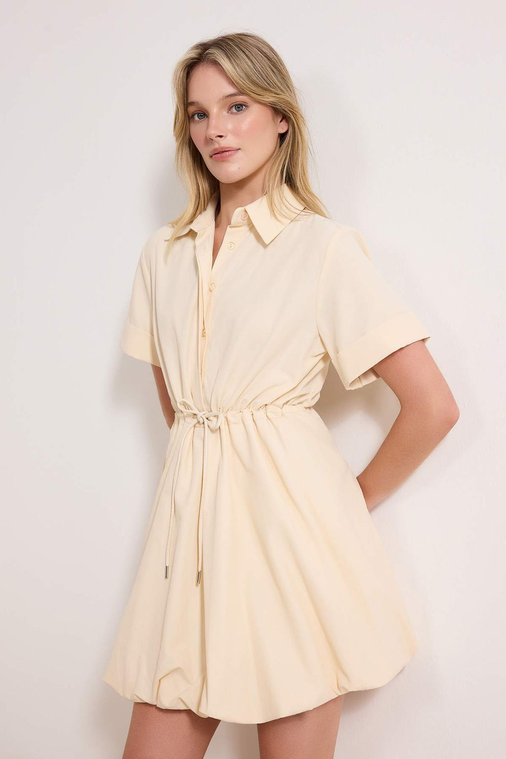 Tas Bagc?kl? Mini Balon Etek Detayl? Dokuma Elbise TWOSS26EL00115