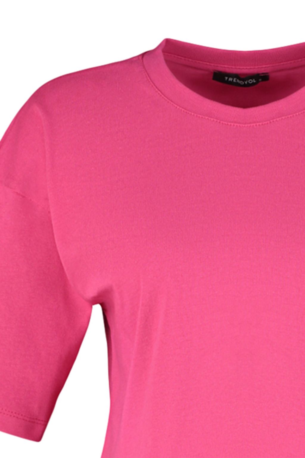 Premium Fusya Relaxed/Rahat Kal?p %100 Kal?n Pamuklu Crop Orme T-Shirt TWOSS23TS00038