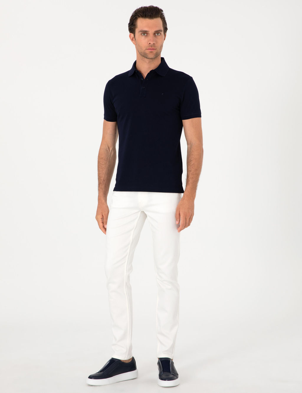 Lacivert Slim Fit %100 Pamuk Polo Yaka Basic T-shirt