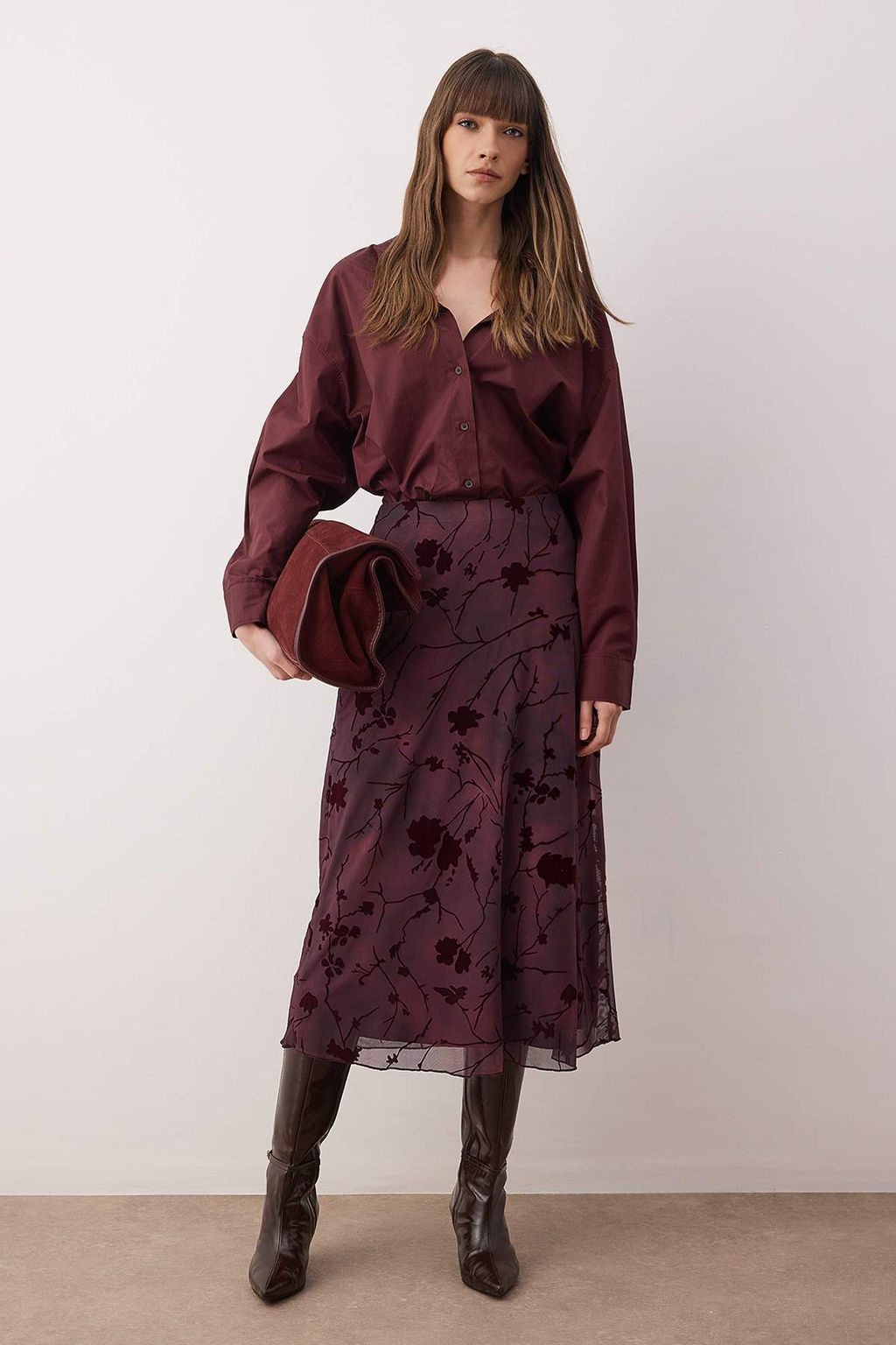 Murdum Flok Bask?l? Kalem Maxi/Uzun Tul Esnek Orme Etek TWOAW26ET00146