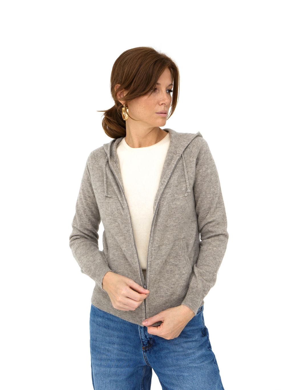 Джемпер из пуха яка и кашемира с капюшоном 4204 серый