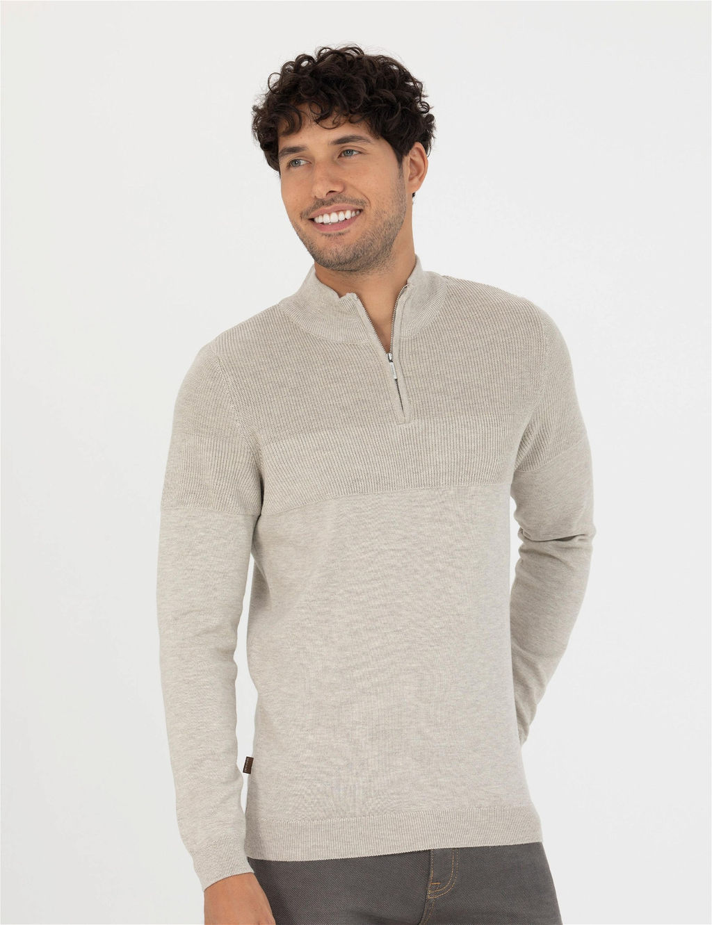 Kum Melanj Slim Fit Fermuarl_ Dik Yaka Triko Kazak - Pierre cardin фото 3