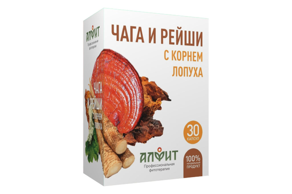 Грибная серия БАД Капсулы Чага и рейши с корнем лопуха Алфит 1237 фото 2