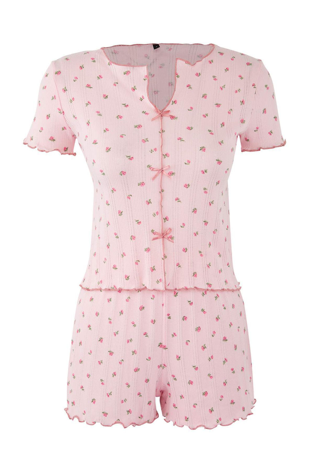 Trendyolmilla Beyaz %100 Pamuklu Cicekli Kurdele/Fiyonklu Fitilli Orme Pijama Tak?m? THMSS25PT00434 фото 23