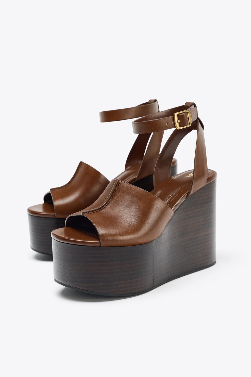 LEATHER WEDGE WITH STRAP - Zara фото 4