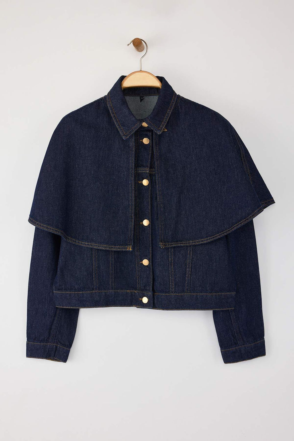 Kahverengi C?kar?labilir Pelerinli Denim Panco Ceket TWOAW26CE00001 - Trendyolmilla фото 5