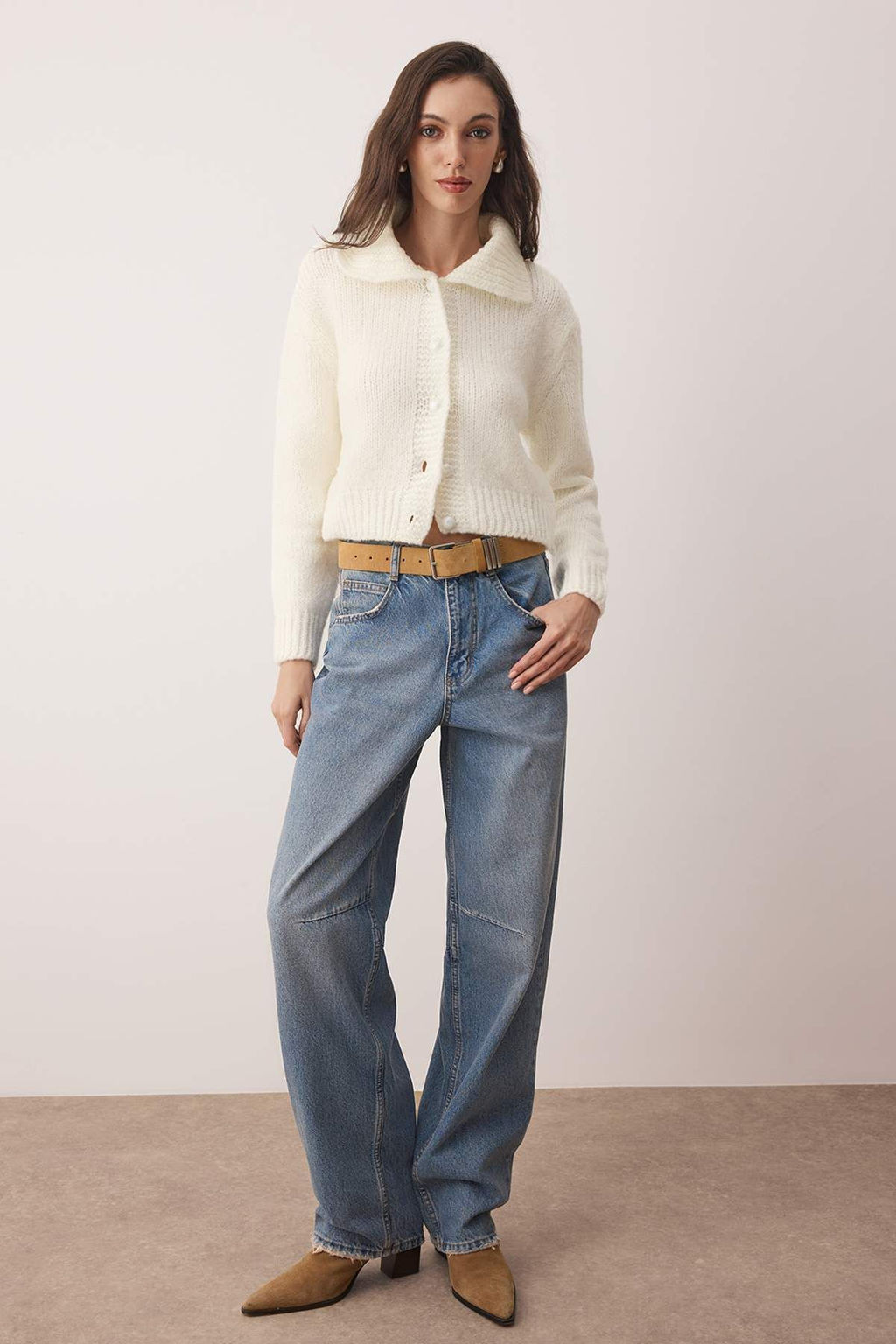 Mavi Oversize/Genis Kal?p Crop Triko H?rka TWOAW26HI00179 - Trendyolmilla фото 10