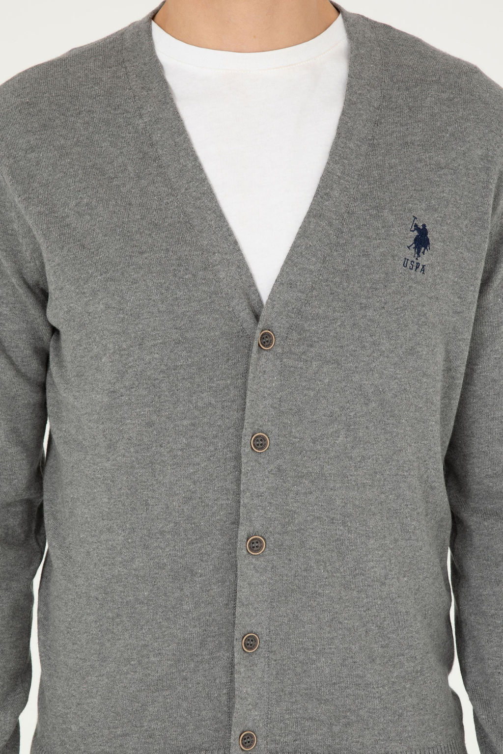Мужской серый меланжевый базовый трикотажный кардиган - U.s. polo assn фото 6
