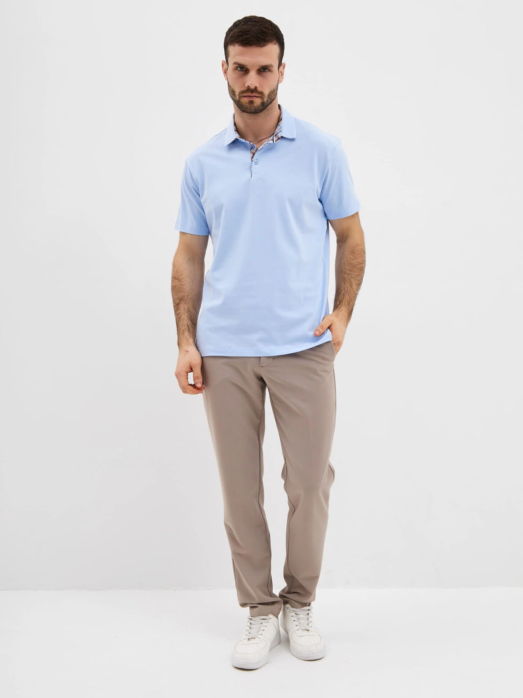 Джемпер мужской с воротником поло короткий рукав GREG G144-KO1246T-SAS5120 (св.голубой)