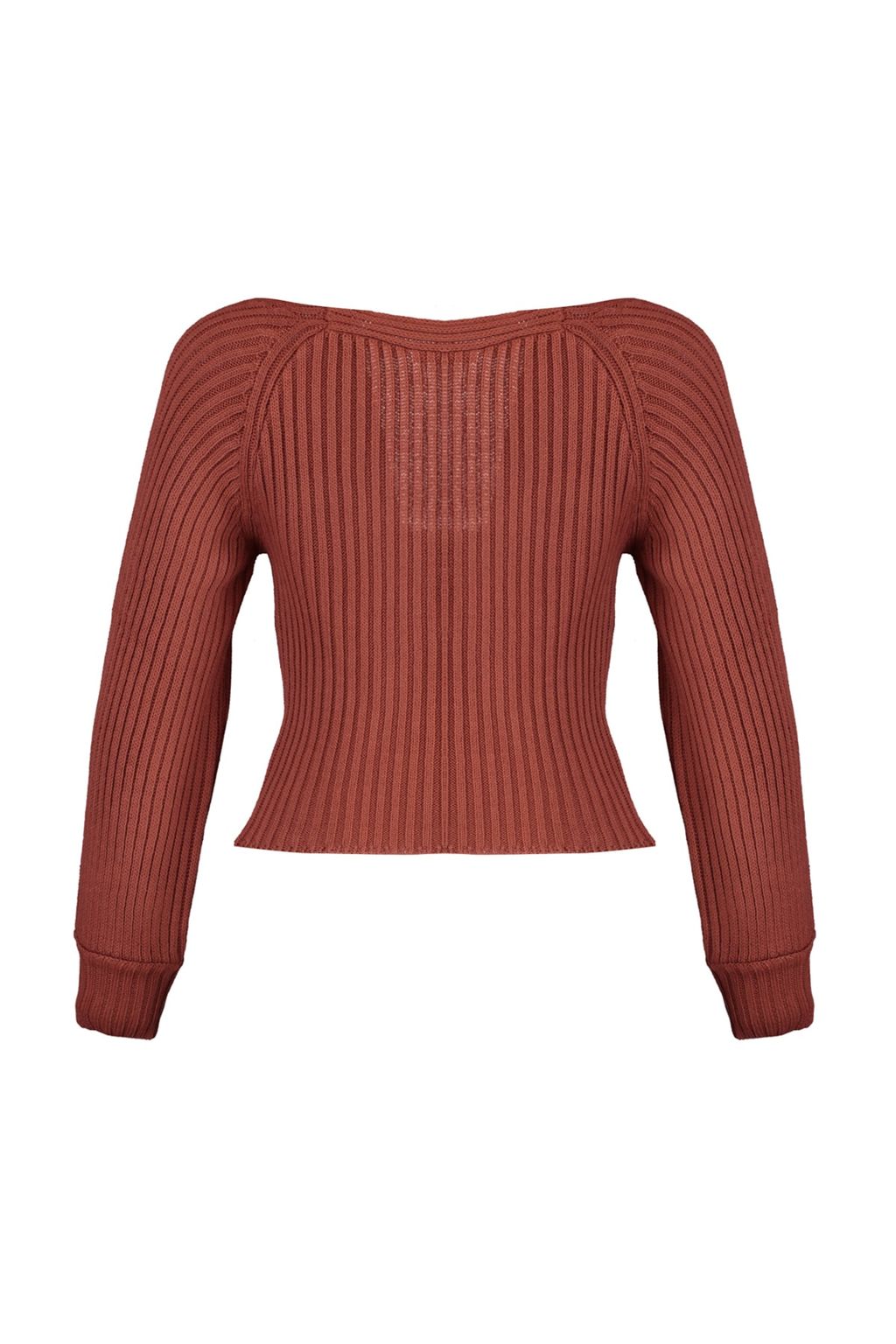 Kahverengi Crop Kalp Yaka Triko Kazak TWOAW22KZ1760 - Trendyolmilla фото 8