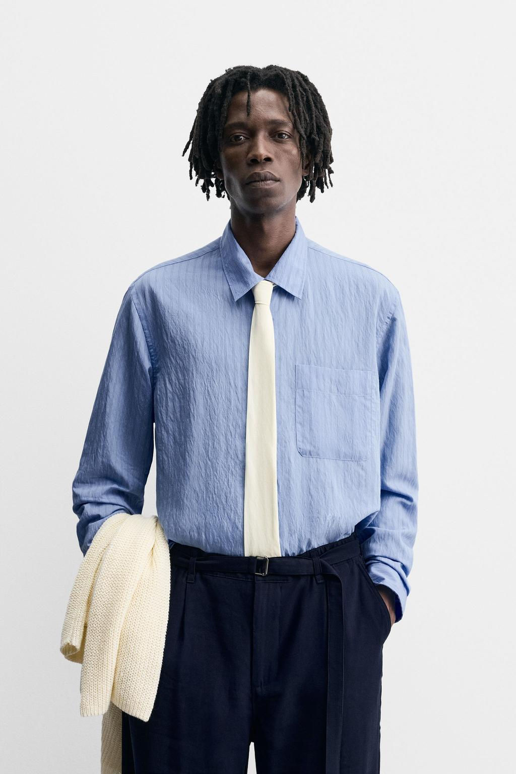 CREASED-EFFECT STRIPED FLOWING SHIRT - Zara фото 2