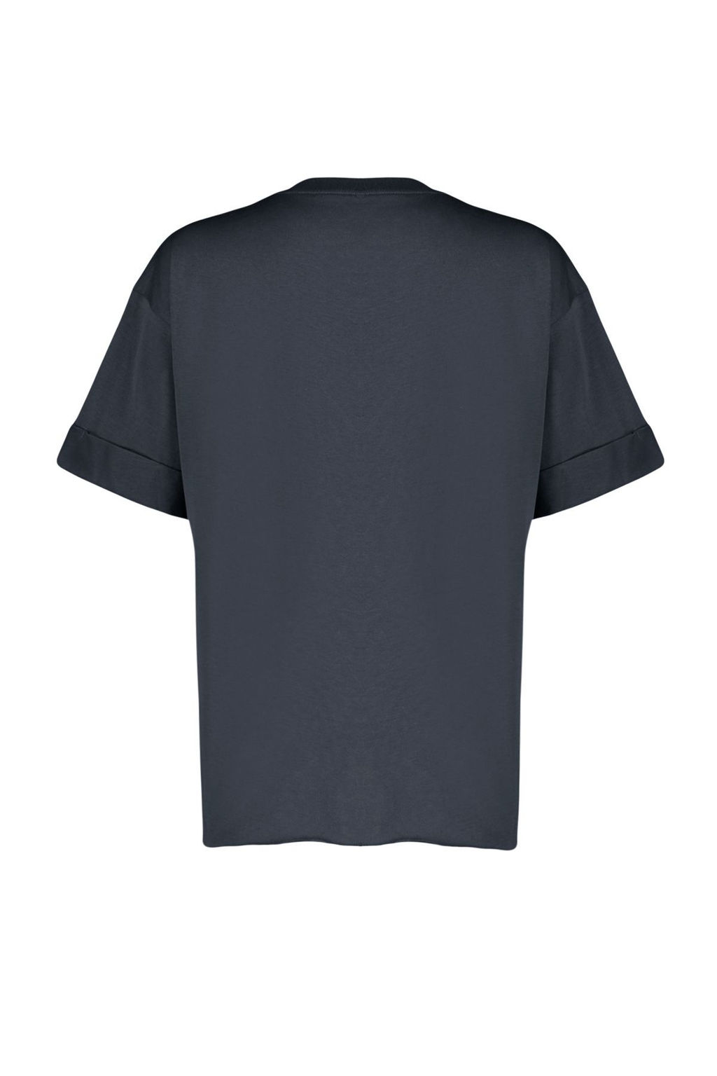 Antrasit %100 Pamuk Duble Kol Asimetrik Boyfriend Orme T-Shirt TWOSS20TS0828