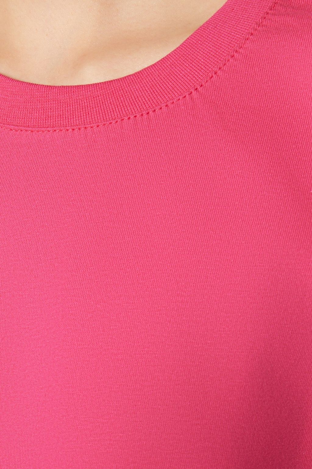 Premium Fusya Relaxed/Rahat Kal?p %100 Kal?n Pamuklu Crop Orme T-Shirt TWOSS23TS00038