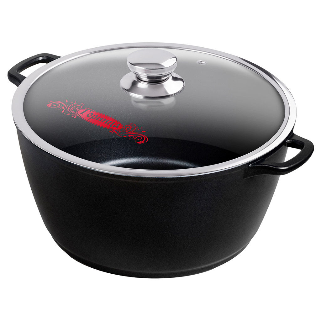 Кастрюля с антипригарным покрытием 8л, д30см Классик, h15см, s0,4см, литые ручки, стеклянная крышка с пароотводом, подарочная упаковка (Россия)