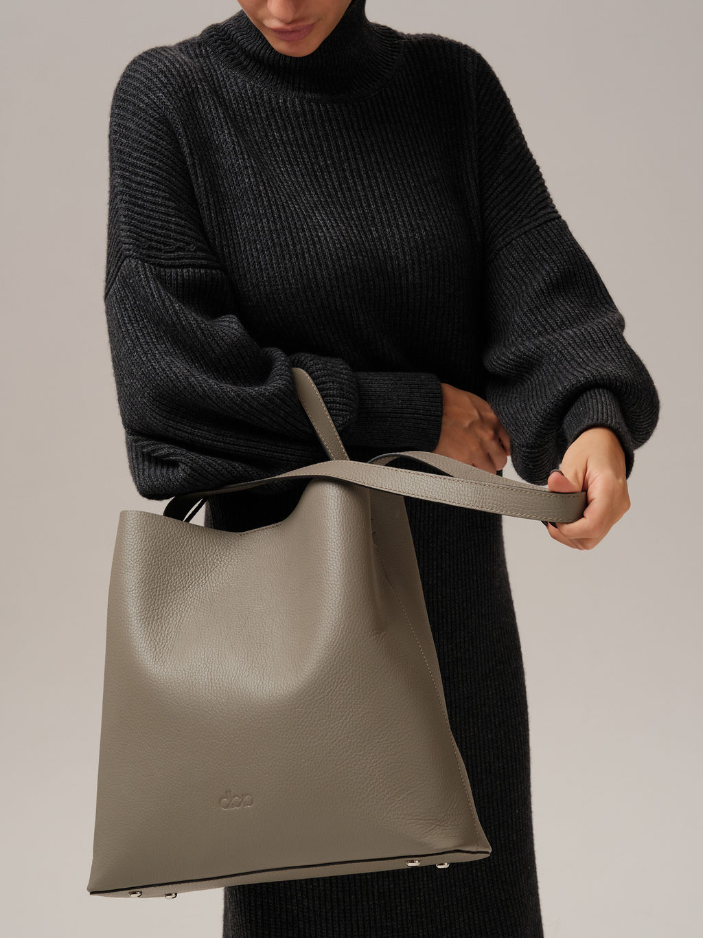 Кожаная сумка шоппер Olga DBR 30948 серо-коричневый фото 5