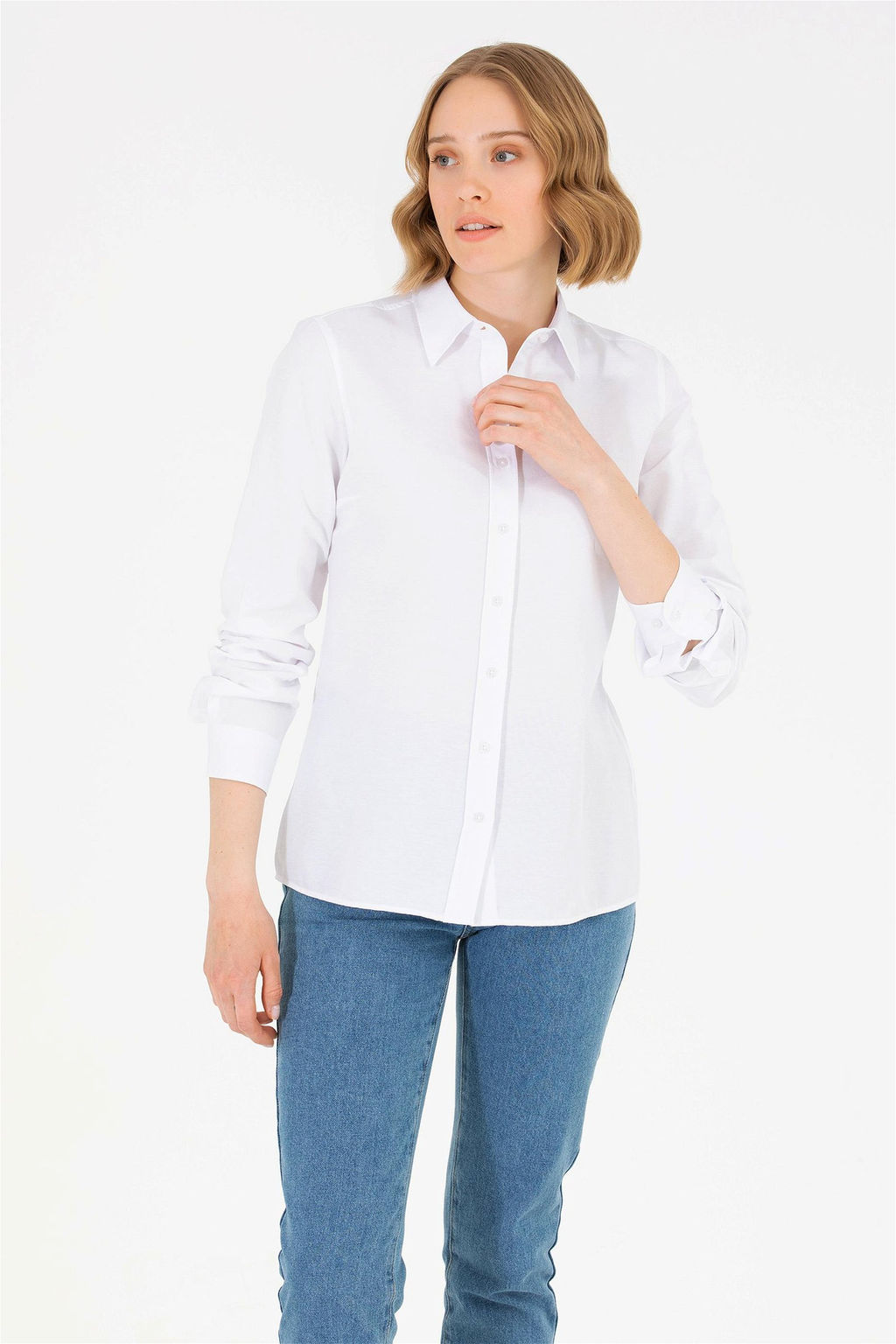 Женская белая базовая рубашка с длинным рукавом - U.s. polo assn фото 8
