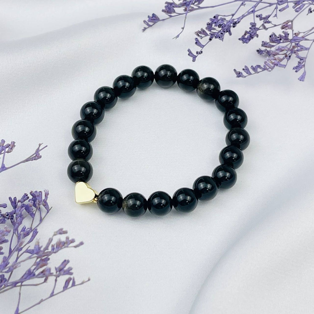 Браслет из золотистого Обсидиана со вставкой "Сердце" 16,5 см