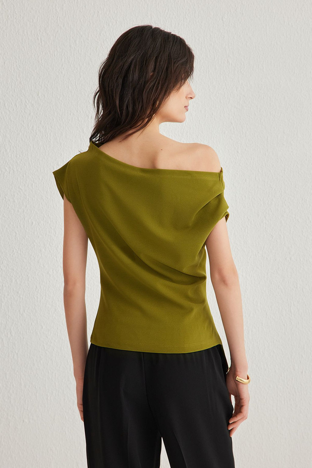 Yag Yesili Buzgu/Drape Detayl? Dokumlu Asimetrik Yaka Orme Bluz TWOSS25BZ00024