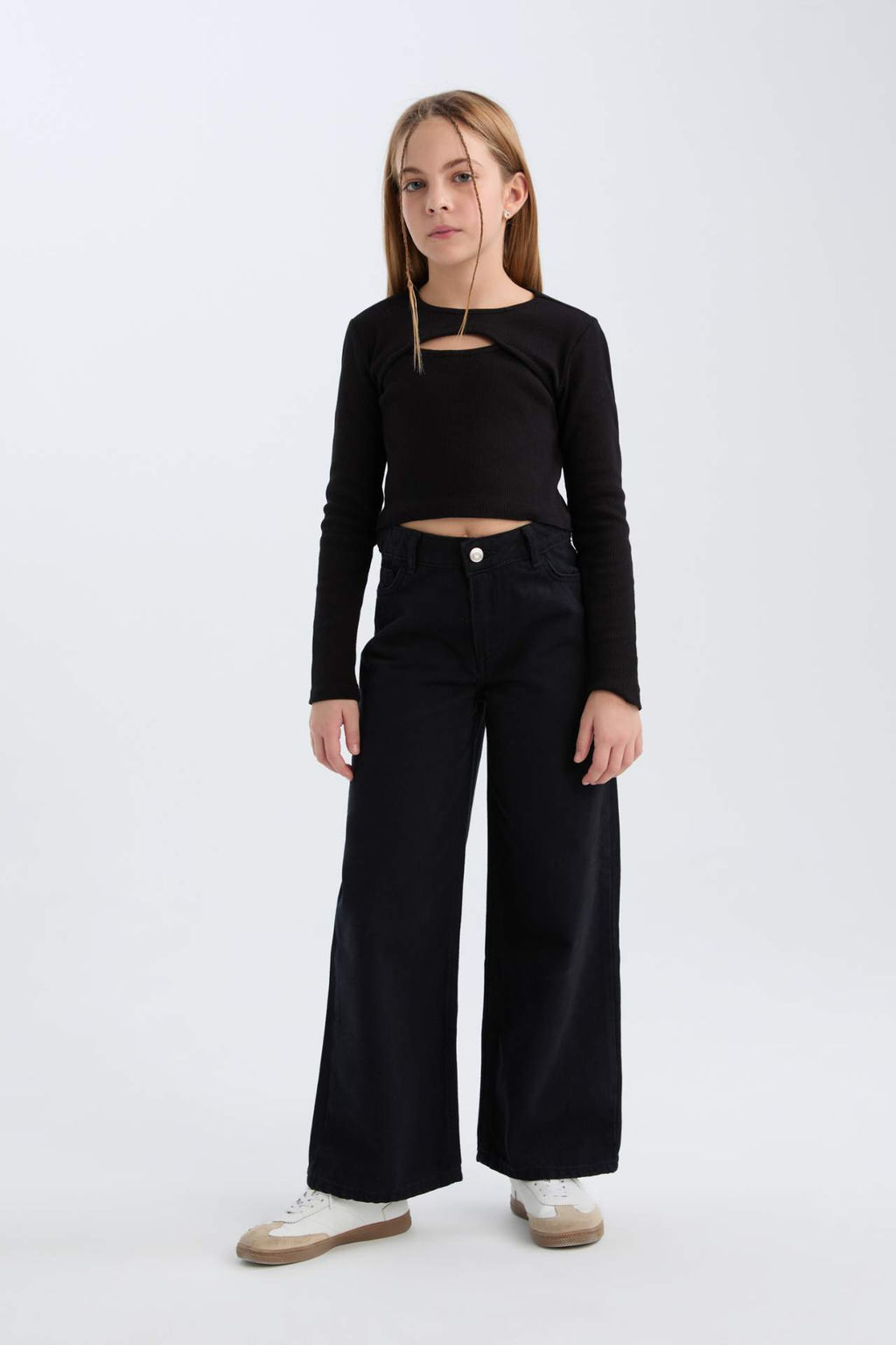 K?z Cocuk Wide Leg Genis Bol Paca Pamuklu Cepli Bej Pantolon - Defacto фото 2