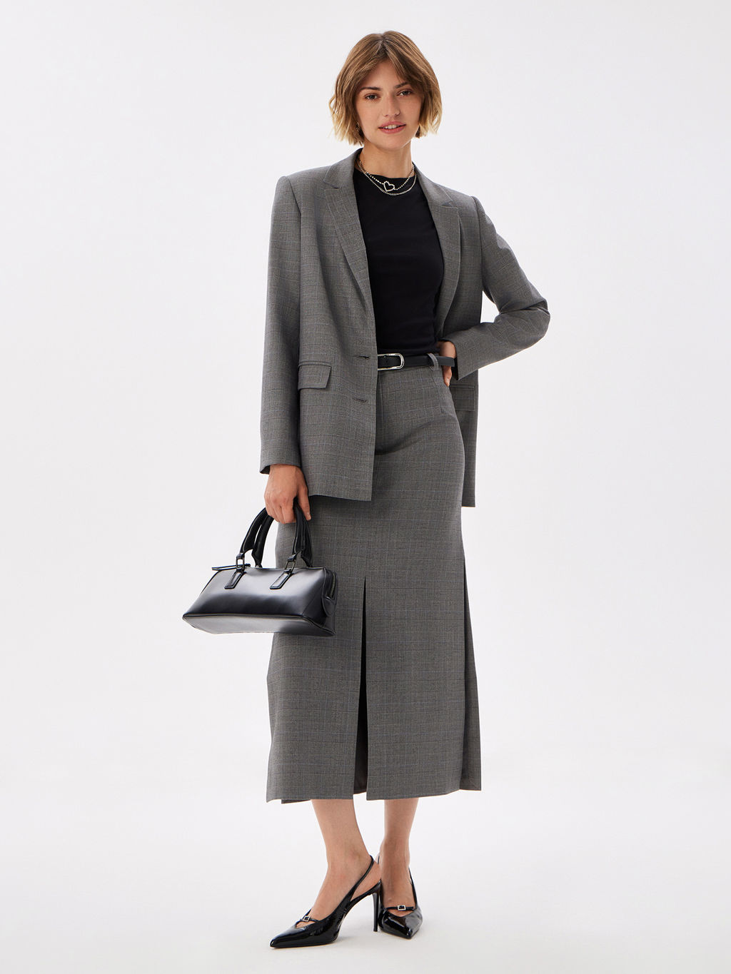 Юбка T-lab TL-SKT-011TK-св.серый клетка  фото 6