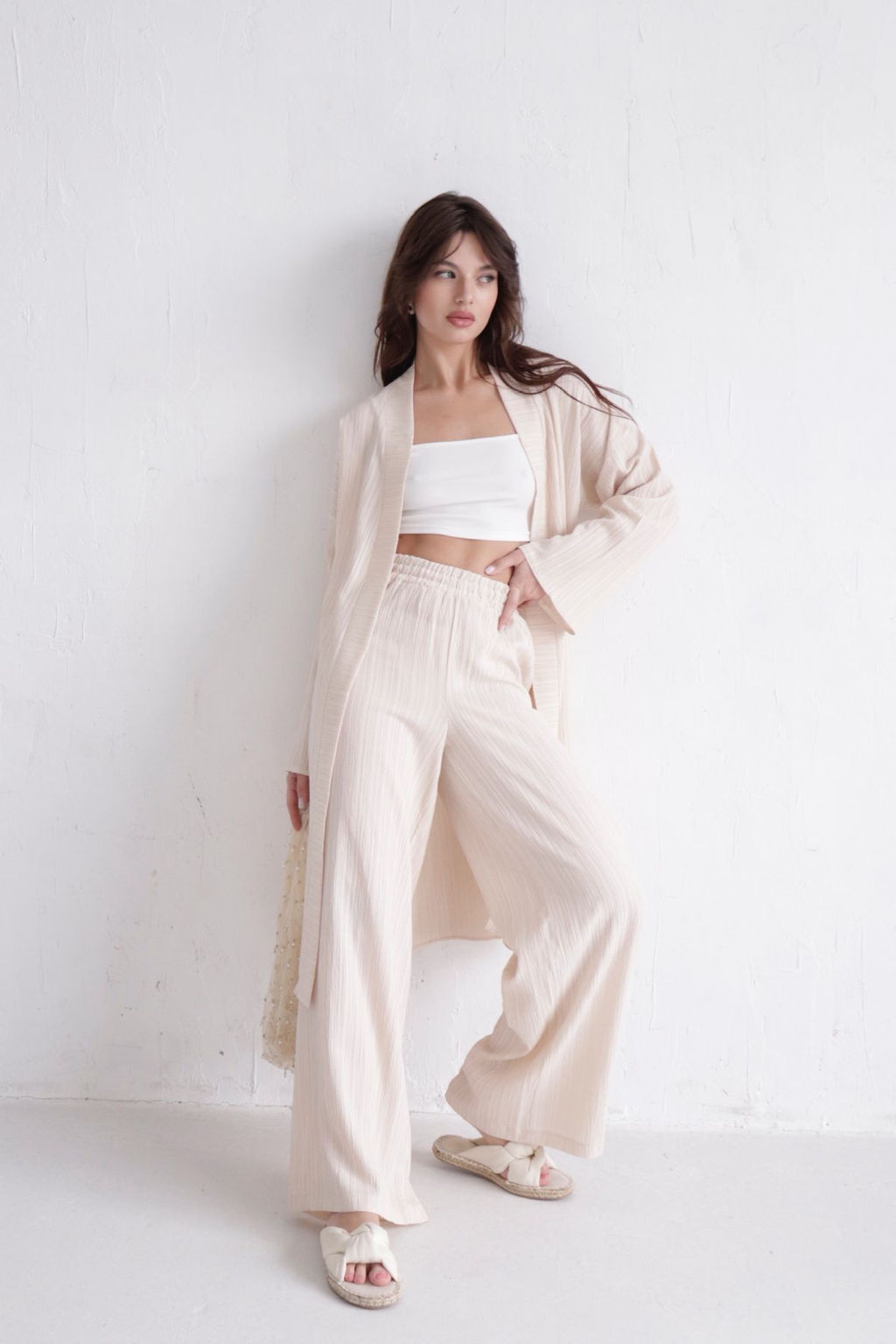 9537 Костюм из кимоно и брюк-палаццо кремовый - Martichelli фото 5