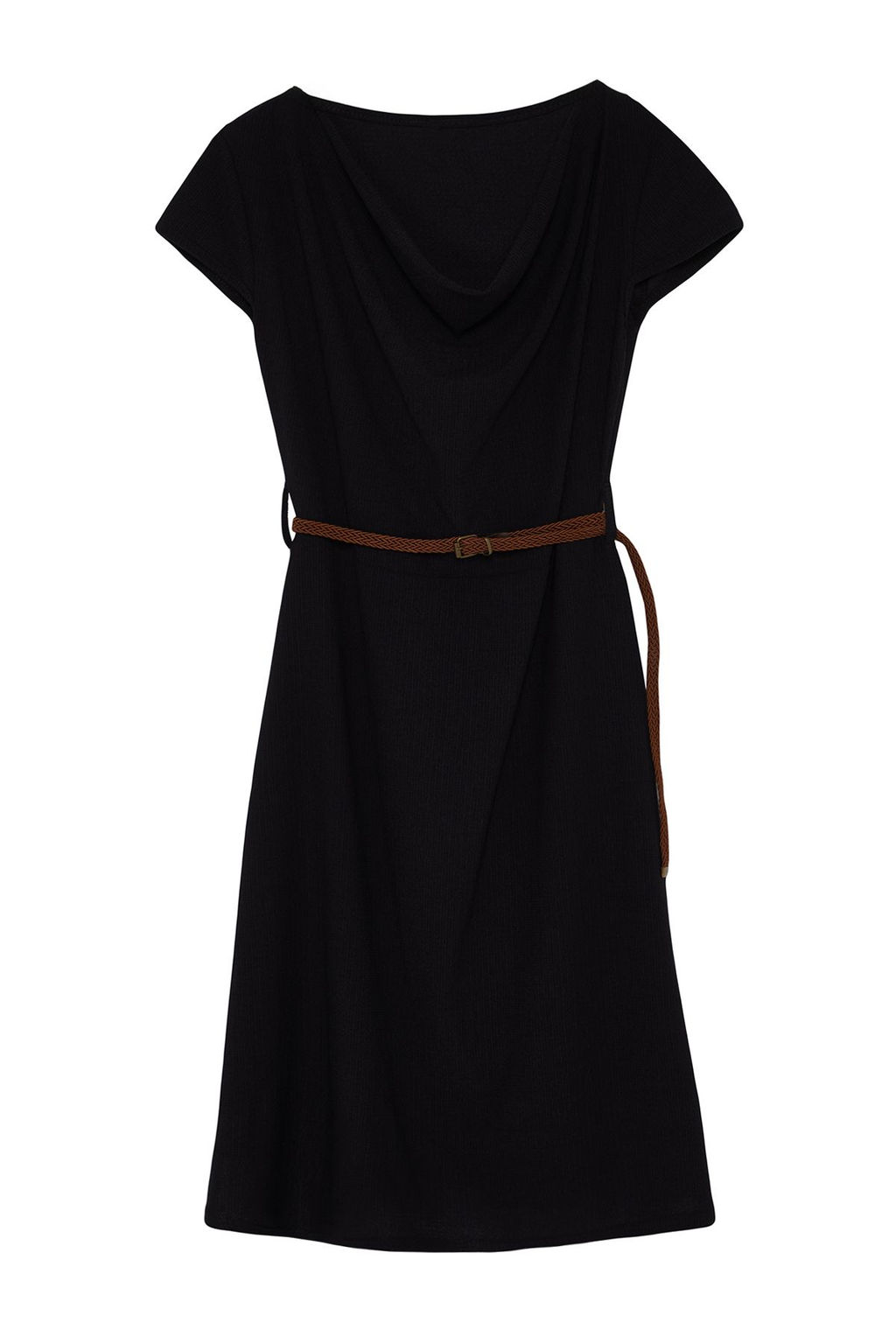 TRENDYOLMILLA Siyah Dokulu Kemer Detayl? Degaje Yaka Esnek Skater/Belden Ac?lan Midi Orme Elbise TWOSS24EL01070  фото 7