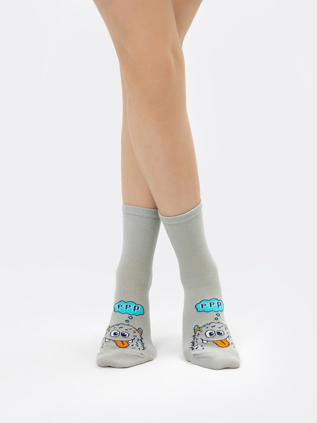 Цена за 5 пар! Носки детские классические в светло-оливковом оттенке с рисунком монстрика - Mark formelle фото 2