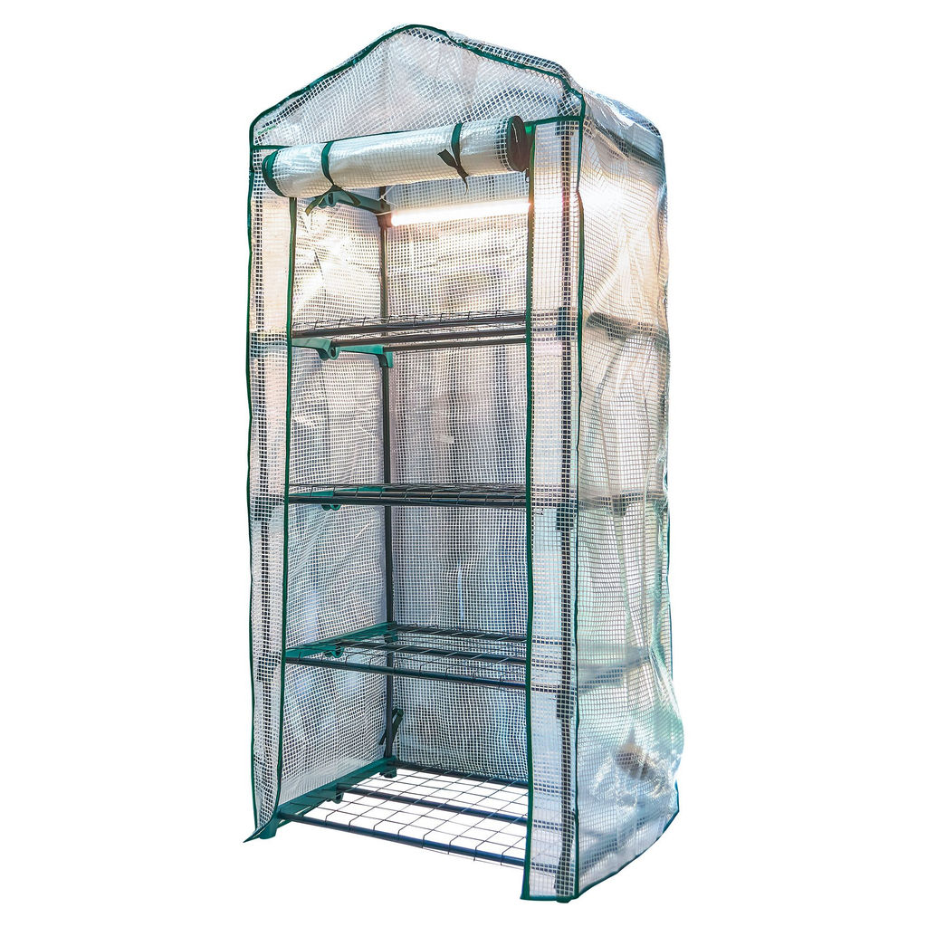 UGH-R20 H160 GREEN/WHITE Парник-стеллаж для рассады, 4 полки, 70x50x160см. Металлическая труба в ПВХ, цвет зеленый. Тент из армированного полиэтилена 135г/м2, цвет сетки белый. TM ФитоЛето - Volpe фото 5