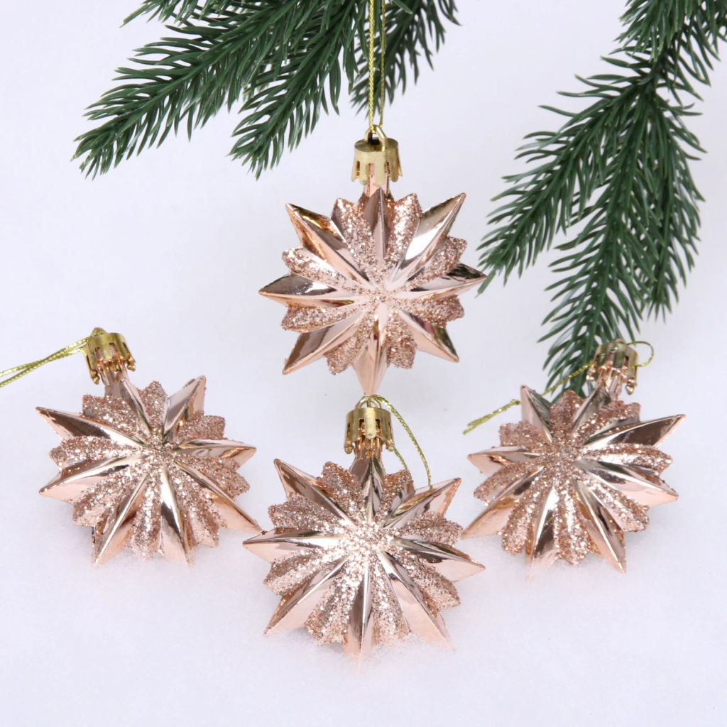 Цена за 2шт. Ёлочные игрушки "Таинственное очарование" Звезда остроконечная 6 см (набор 4 шт), шампань
