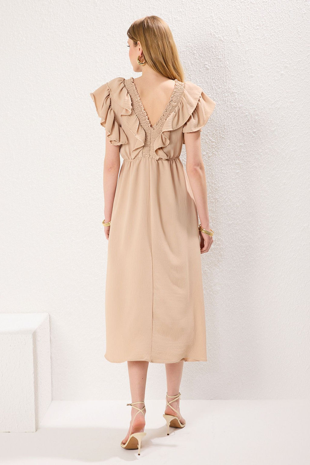 Bej A Kesim Volanl? Dokuma Elbise Dokuma Elbise TWOSS24EL01053